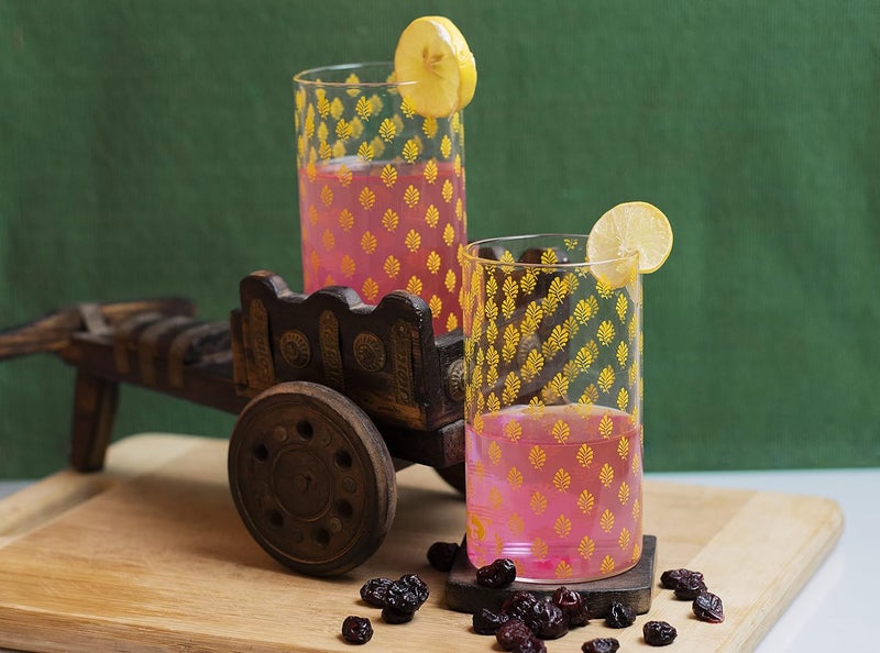 MGLASS Borosilicate Drinking Glass Set for Home Style Jaypur Yellow Flame Proof Made in India Microwave Dishwasher Safe 350 ml