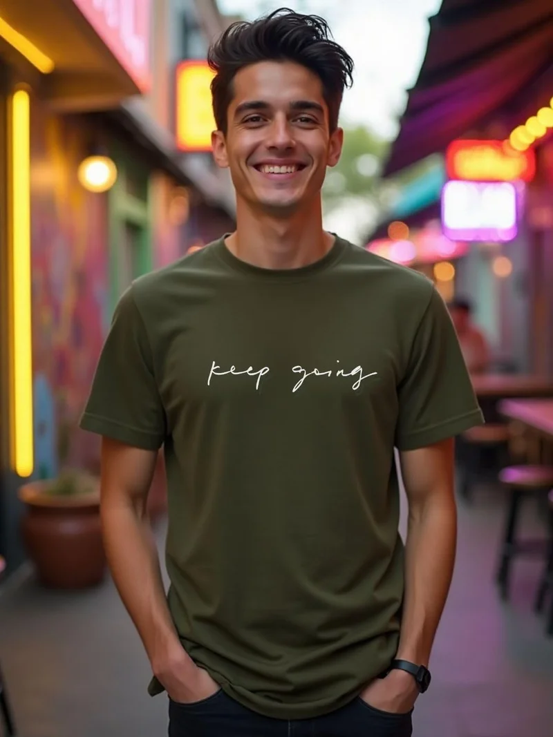 NOBERO  Men's Olive Green Graphic T-Shirt for Men | Best Price UAE