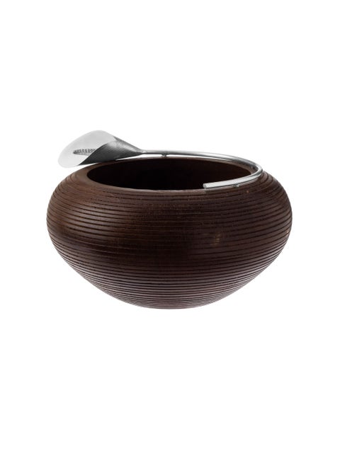 Beech wood serving bowl with Silver lily decor for multiple uses