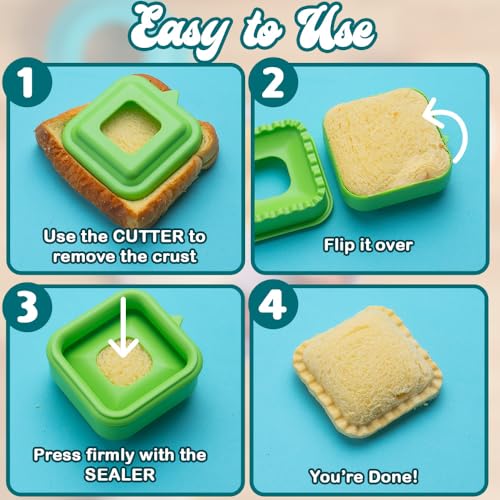 Savoychef Sandwich Cutter and Sealer - Crustless Sandwich Maker - Cut and Seal - Great for Lunchbox and Bento Box - Boys and Girls Kids Lunch - Sandwich Cutters for Kid (Square) - Image 2
