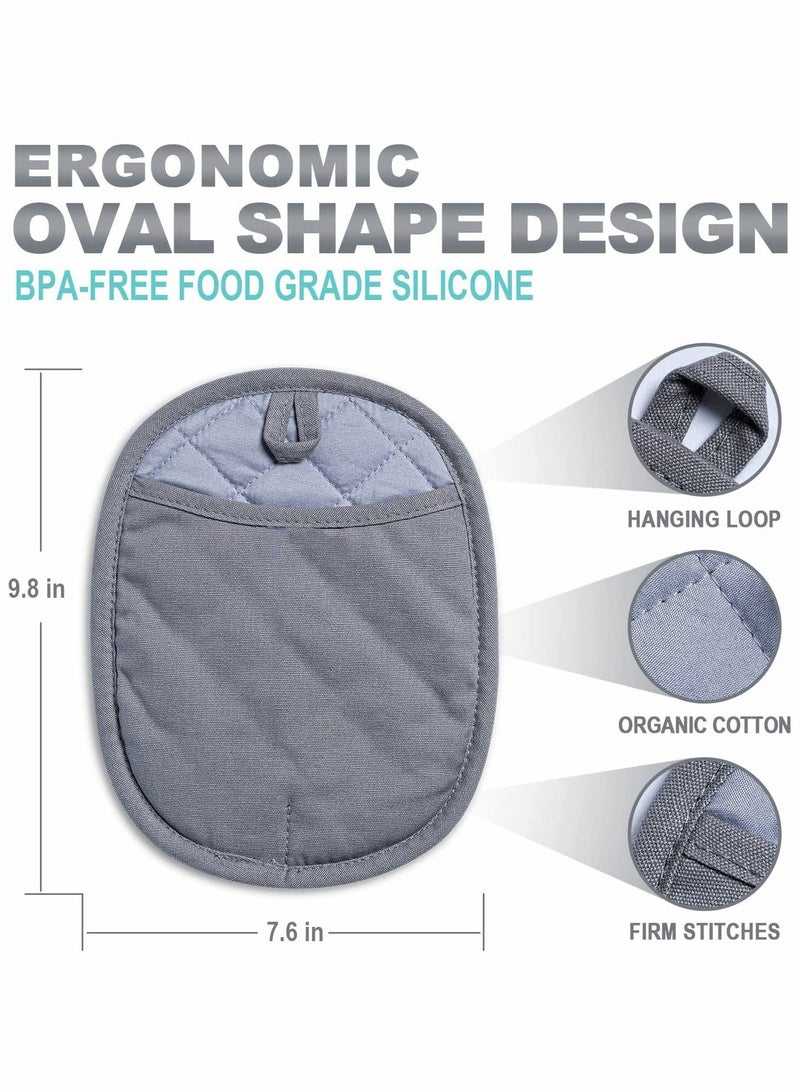 SYOSI Silicone Pot Holders Sets, Heat Resistant Oven Hot Pads with Pockets Non-Slip Grip Large Potholders for Kitchen Baking Cooking | Quilted Liner | 9.8 x 7.6 Inches | Gray | Pack of 2  - Image 4