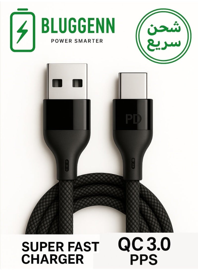 BLUGGENN Super Fast Charge Premium Cable  Type-A ↔ Type-C QC 3.0 / PPS Cable  – Fast  Charging for Smartphones like Samsung Super Fast, Huawei & More | Flexible Design with Reinforced Metal Connectors for Stable & High-Speed Performance | Supports Quick Charge & PPS Devices - Image 1