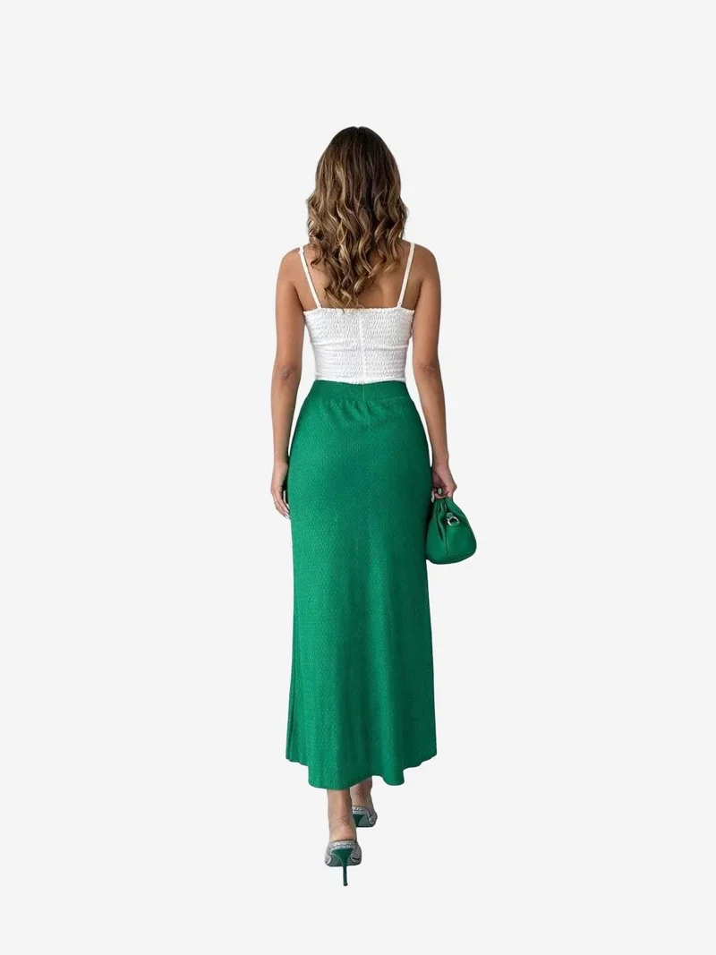 My Fashion Pine Green MY FASHION High Waist Ribbed Knit Maxi Skirt for Women | Best Price UAE