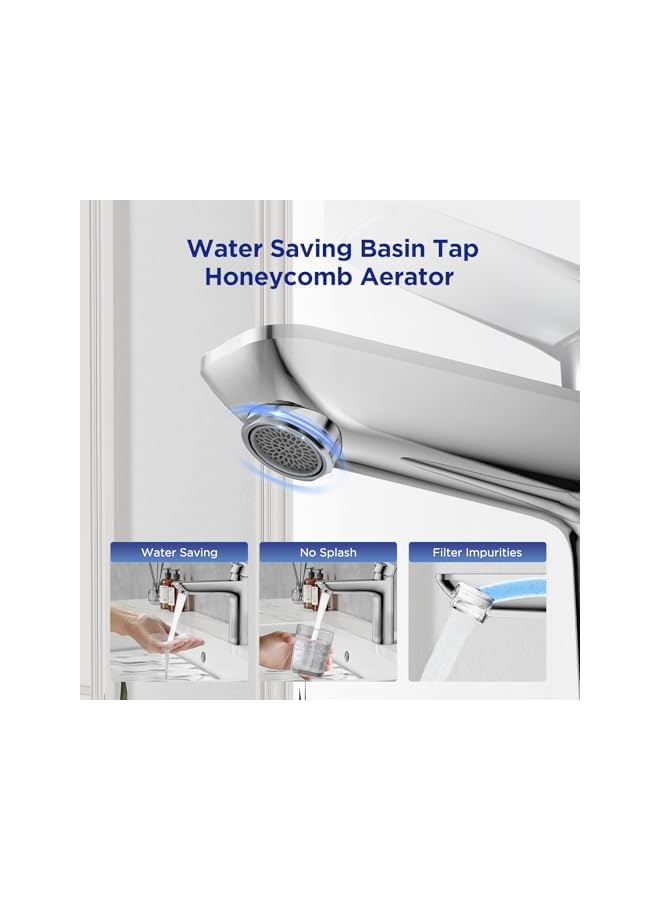 The Bros Bathroom Mixer, Water-Saving Basin Tap Mixer, Single-Lever Cold & Hot Water Bathroom Faucet Lavatory Vanity Faucet Modern, Chrome - Image 2