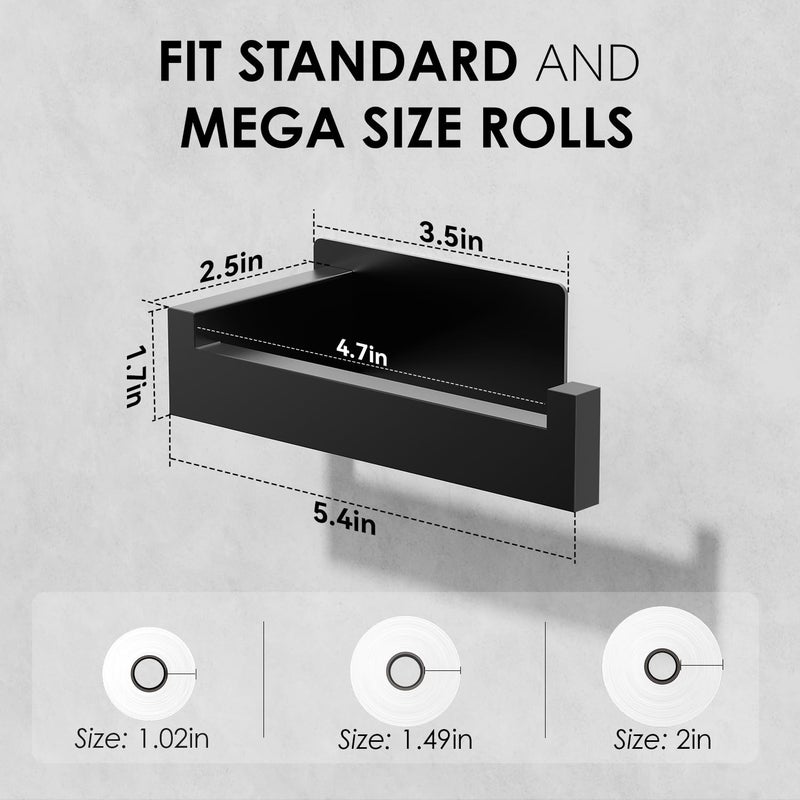 Auxmir Matte Black Toilet Paper Holder, Self Adhesive Toilet Roll Holder Wall Mount, Premium Thicken SUS304 Stainless Steel, Rustproof No Drilling Toilet Tissue Holder for Bathroom Kitchen Washroom RV - Image 2