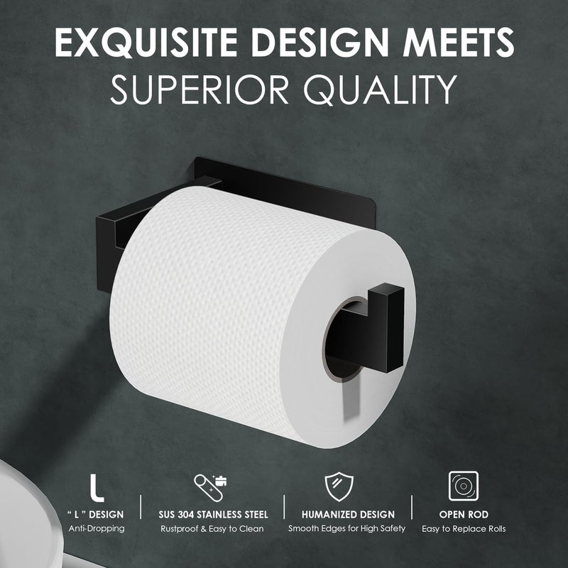 Auxmir Matte Black Toilet Paper Holder, Self Adhesive Toilet Roll Holder Wall Mount, Premium Thicken SUS304 Stainless Steel, Rustproof No Drilling Toilet Tissue Holder for Bathroom Kitchen Washroom RV - Image 3