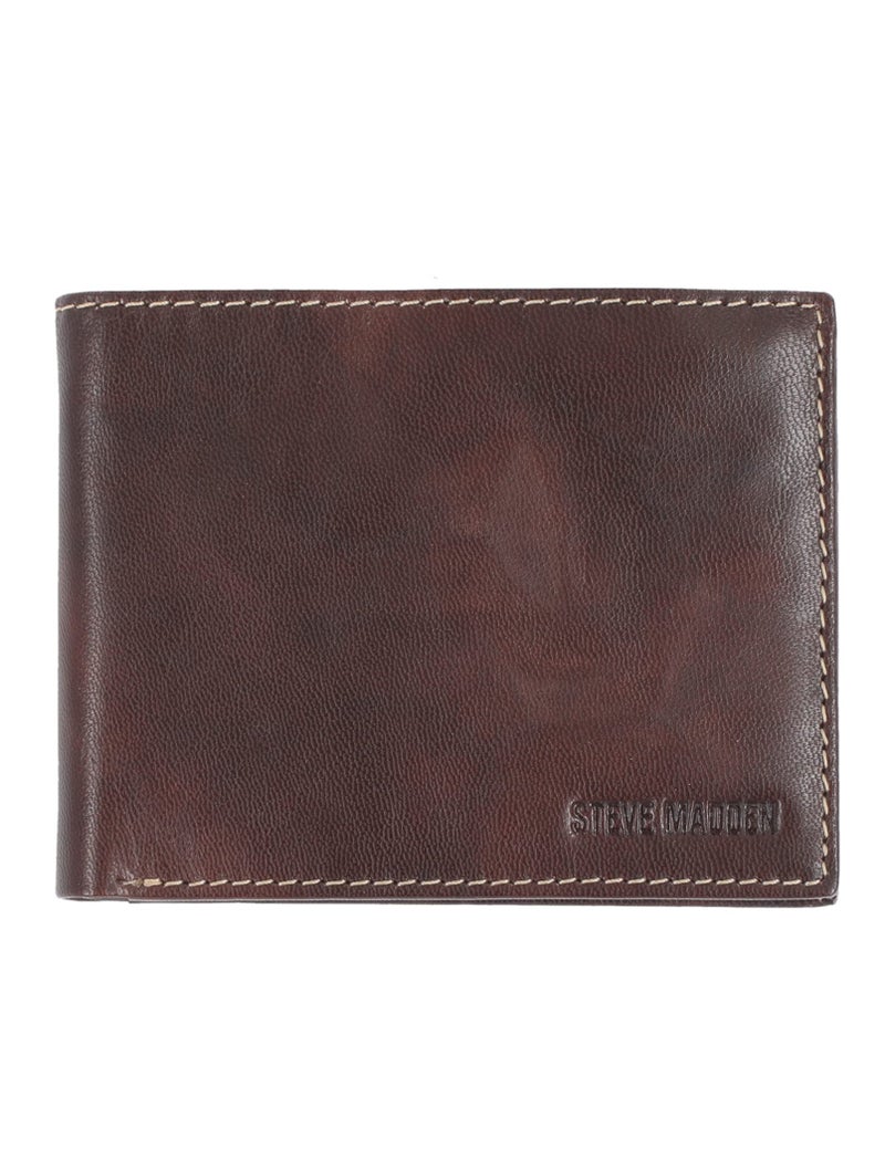 Steve Madden Men's Leather Wallet Extra Capacity Attached Flip Pockets, Brown/Antique, One Size - Image 1