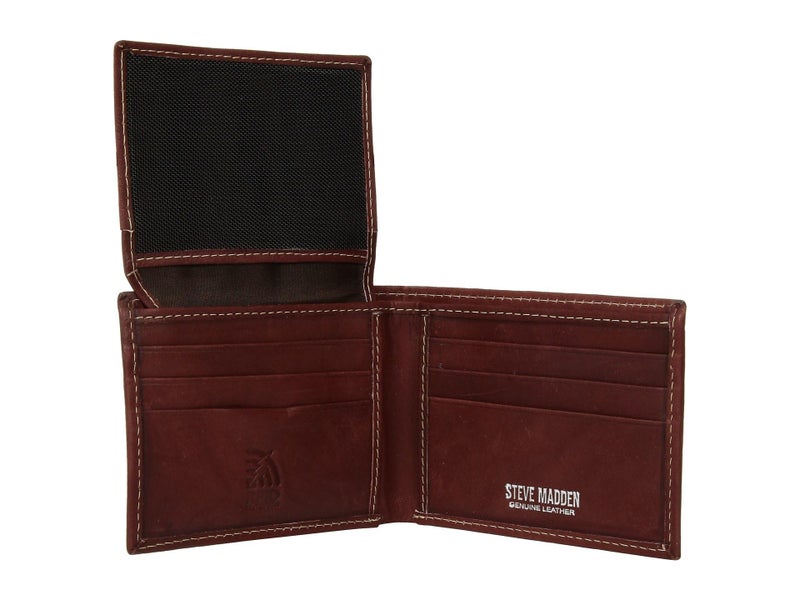 Steve Madden Men's Leather Wallet Extra Capacity Attached Flip Pockets, Brown/Antique, One Size - Image 5
