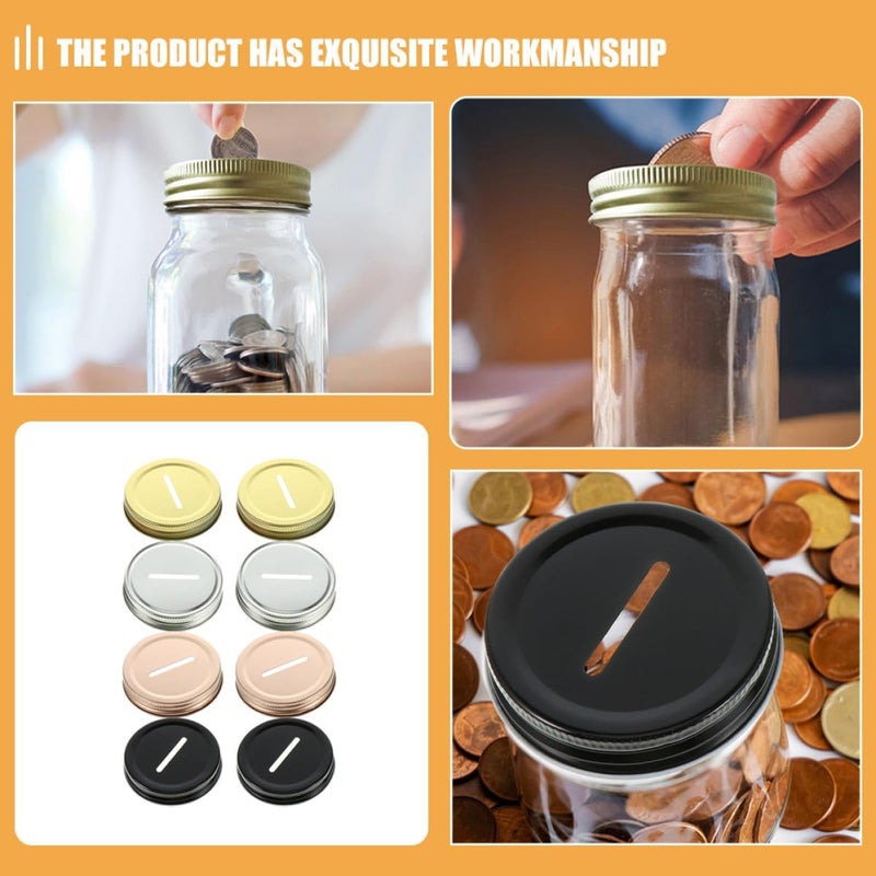 8pcs Metal Coin Slot Jar Lids 70mm Replacement Mason Jar Can Covers for Piggy Banks Money Saving Suitable for Home Storage - Image 3