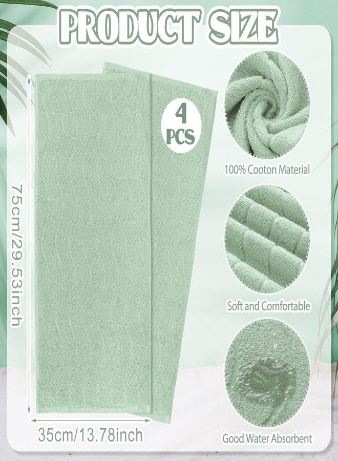 VitalCozy مجموعة مناشف يد من فيتال كوزي مكونة من 4 قطع، بنقشة جاكار مموجة ومخططة، مقاس 14 × 29 بوصة، مصنوعة من القطن بنسبة 100%، ناعمة وماصة، مثالية لتزيين الحمام والمطبخ، هدية رائعة للمناسبات (لون أخضر فاتح). - Image 3