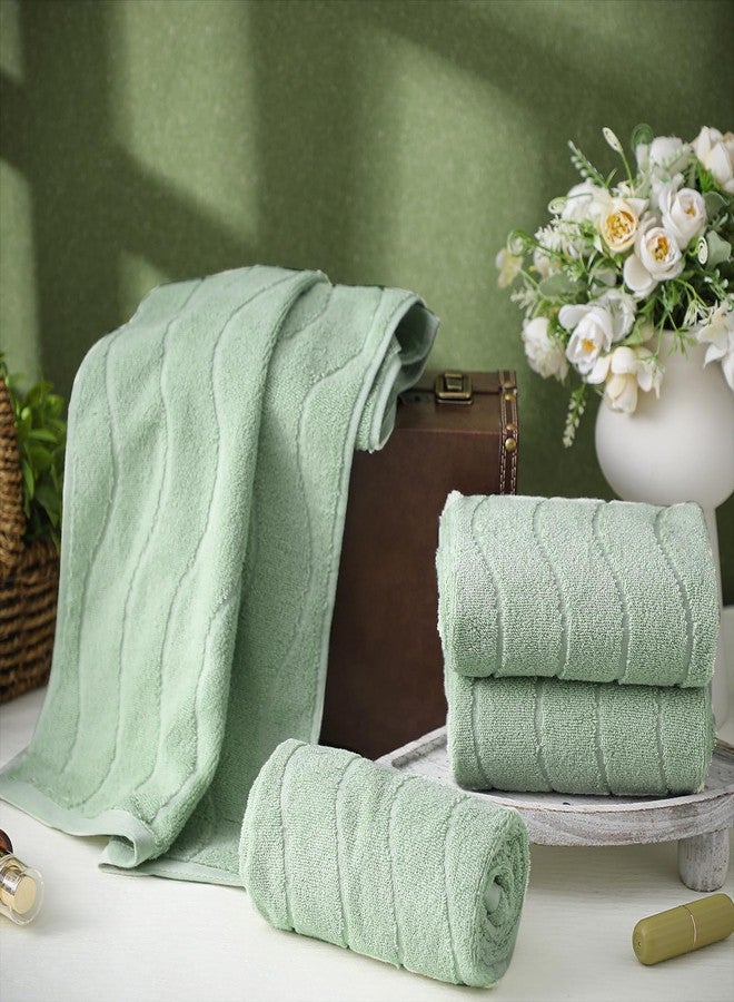 VitalCozy مجموعة مناشف يد من فيتال كوزي مكونة من 4 قطع، بنقشة جاكار مموجة ومخططة، مقاس 14 × 29 بوصة، مصنوعة من القطن بنسبة 100%، ناعمة وماصة، مثالية لتزيين الحمام والمطبخ، هدية رائعة للمناسبات (لون أخضر فاتح). - Image 5