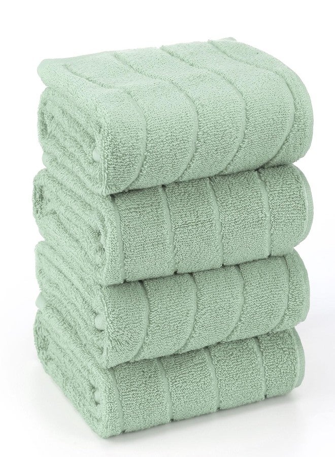 VitalCozy مجموعة مناشف يد من فيتال كوزي مكونة من 4 قطع، بنقشة جاكار مموجة ومخططة، مقاس 14 × 29 بوصة، مصنوعة من القطن بنسبة 100%، ناعمة وماصة، مثالية لتزيين الحمام والمطبخ، هدية رائعة للمناسبات (لون أخضر فاتح). - Image 2