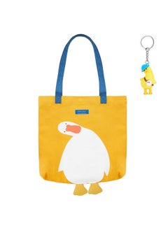 Saintrygo Duck Cute Funny Canvas Tote Bags Reusable Cute Tote with Duck Keychain Graphic Anime Cute Bag for Grocery Shopping Lunch Beach