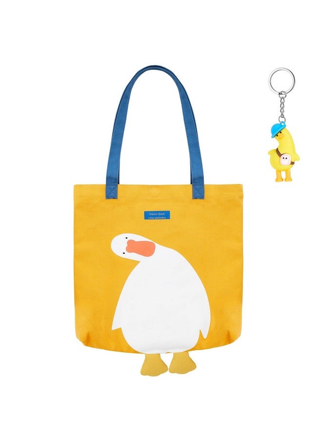 Saintrygo Saintrygo Duck Cute Funny Canvas Tote Bags Reusable Cute Tote with Duck Keychain Graphic Anime Cute Bag for Grocery Shopping Lunch Beach  - Image 1