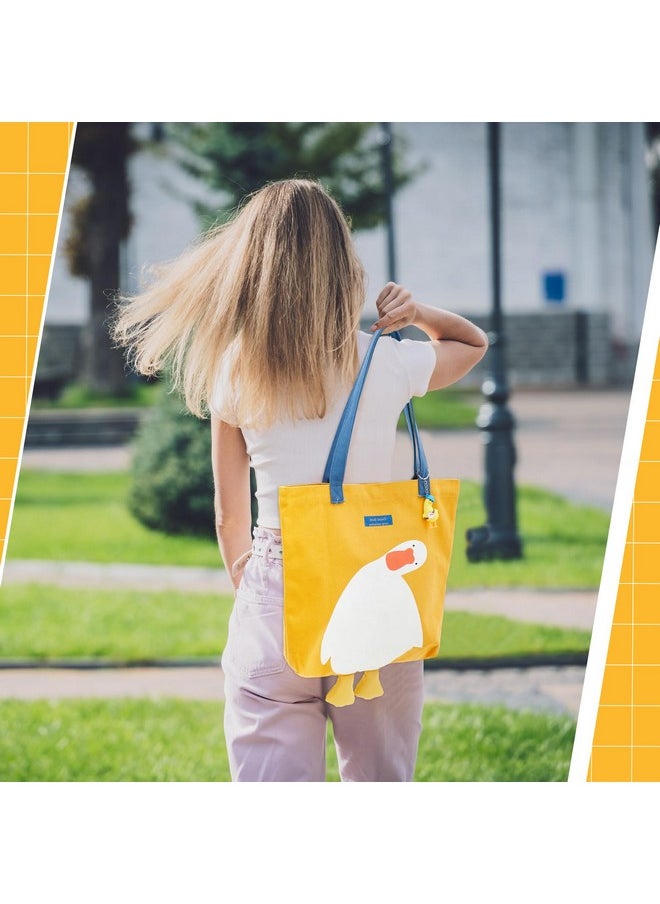 Saintrygo Saintrygo Duck Cute Funny Canvas Tote Bags Reusable Cute Tote with Duck Keychain Graphic Anime Cute Bag for Grocery Shopping Lunch Beach  - Image 4