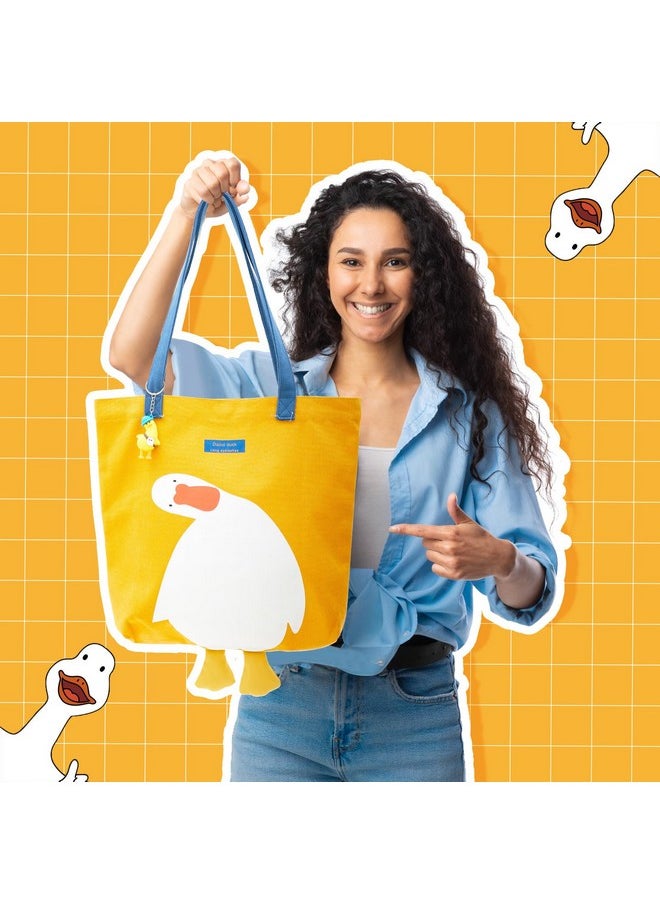 Saintrygo Saintrygo Duck Cute Funny Canvas Tote Bags Reusable Cute Tote with Duck Keychain Graphic Anime Cute Bag for Grocery Shopping Lunch Beach  - Image 5