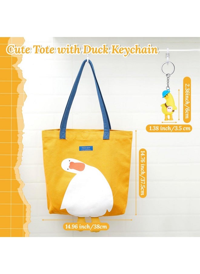 Saintrygo Saintrygo Duck Cute Funny Canvas Tote Bags Reusable Cute Tote with Duck Keychain Graphic Anime Cute Bag for Grocery Shopping Lunch Beach  - Image 2