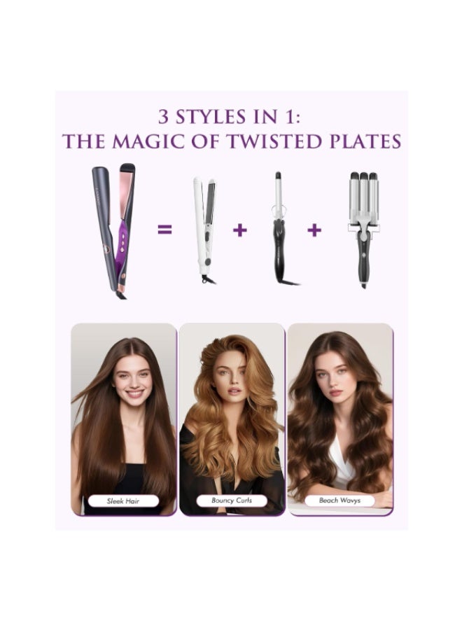 LANDOT 2-in-1 Hair Straighteners and Curler - Twist Floating Plates for Create Salon Waves, Curls, Straight Styles, Anti-Frizz & Tangle-Free | Dual Voltage, 12 Temp Settings 120-230°C All Hair Types - Image 3