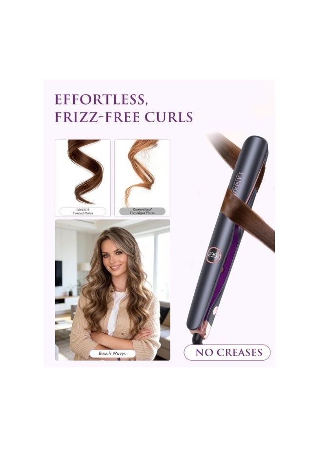 LANDOT 2-in-1 Hair Straighteners and Curler - Twist Floating Plates for Create Salon Waves, Curls, Straight Styles, Anti-Frizz & Tangle-Free | Dual Voltage, 12 Temp Settings 120-230°C All Hair Types - Image 5