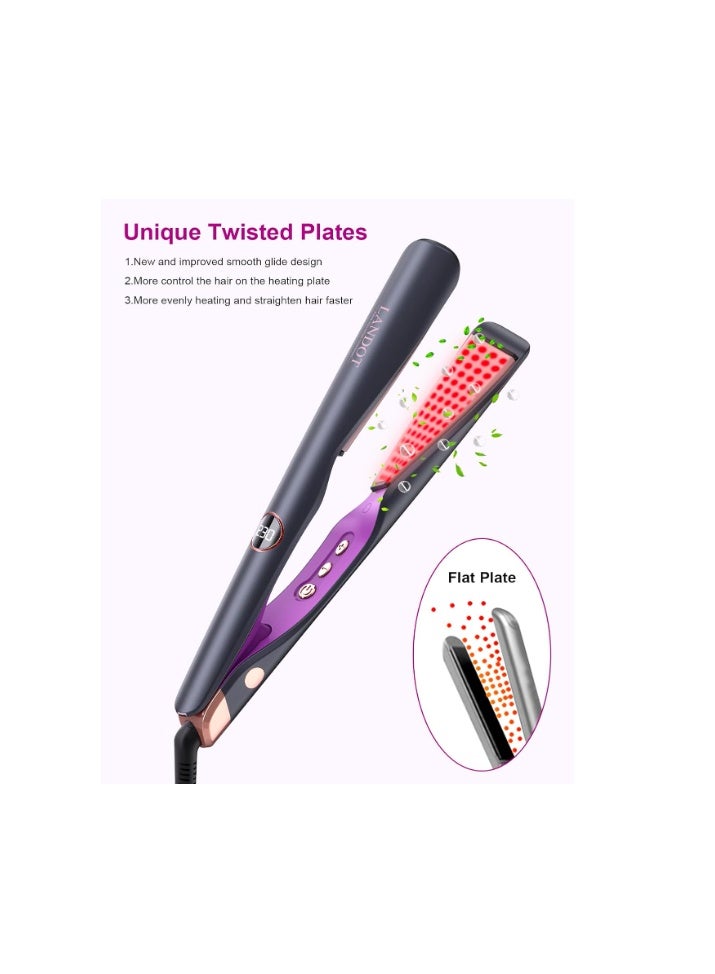 LANDOT 2-in-1 Hair Straighteners and Curler - Twist Floating Plates for Create Salon Waves, Curls, Straight Styles, Anti-Frizz & Tangle-Free | Dual Voltage, 12 Temp Settings 120-230°C All Hair Types - Image 2