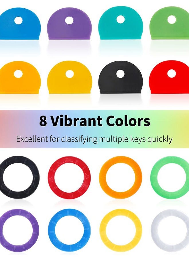 Vibit 80 Pack Key Cap Tags Set in 8 Assorted Colors Plastic Key Identifier Coding Label Covers for Standard Flat House Keys (Not Suitable for Odd-Shaped Keys), 2 Styles - Image 2