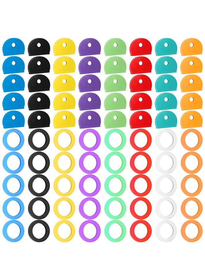 Vibit 80 Pack Key Cap Tags Set in 8 Assorted Colors Plastic Key Identifier Coding Label Covers for Standard Flat House Keys (Not Suitable for Odd-Shaped Keys), 2 Styles - Image 1