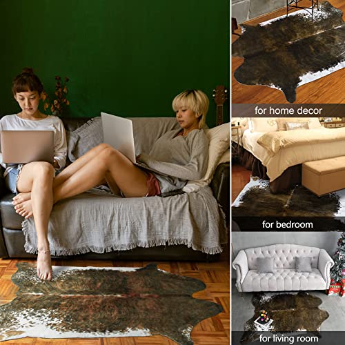 AROGAN Premium Faux Cowhide Rug 4.6 x 5.2 Feet, Sturdy and Large Size Cow Print Rugs, Suitable for Bedroom Living Room Western Decor, Faux Fur Animal Cow Hide Carpet, Saddle Brown - Image 4