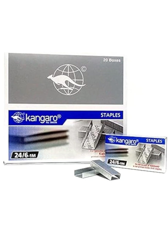 Kangaro Kangaroo Stapler Pins 24/6 20 Boxes Each Box Contains 1000 Staples 