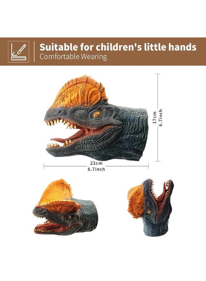 Yolococa Dinosaur Hand Puppets Realistic Latex Soft Animal Head Toys Set, Hand Puppet Toys Gift for Kids, Party Show Imaginative Play (Tyrannosaurus & Triceratops & Dilophosaurus) - Image 3