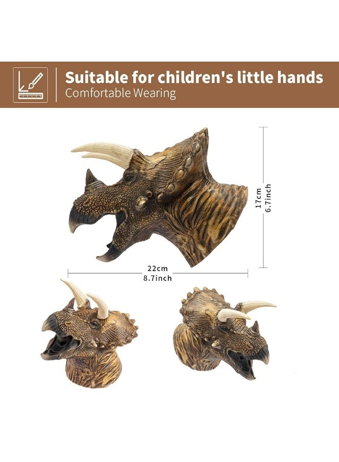 Yolococa Dinosaur Hand Puppets Realistic Latex Soft Animal Head Toys Set, Hand Puppet Toys Gift for Kids, Party Show Imaginative Play (Tyrannosaurus & Triceratops & Dilophosaurus) - Image 2