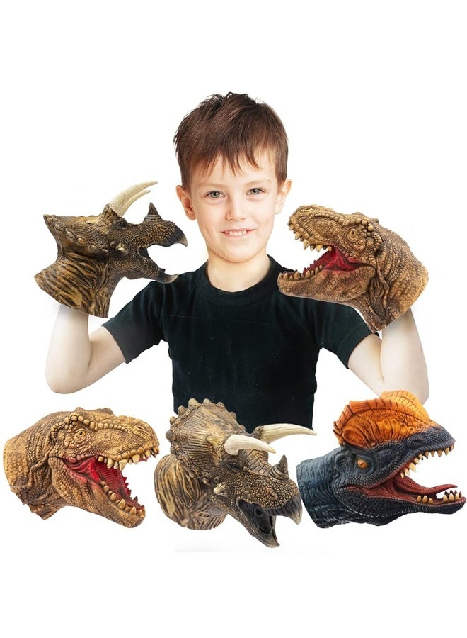 Yolococa Dinosaur Hand Puppets Realistic Latex Soft Animal Head Toys Set, Hand Puppet Toys Gift for Kids, Party Show Imaginative Play (Tyrannosaurus & Triceratops & Dilophosaurus) - Image 4