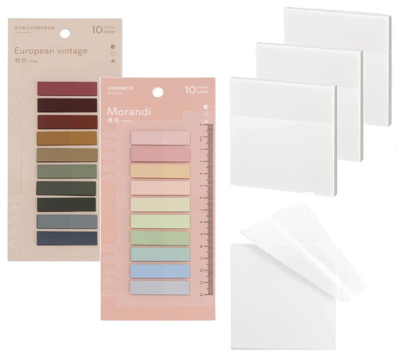 Mincer Transparent Sticky Notes Writable and Multifunctional Tabs | Clear Waterproof Self-Adhesive Translucent 3 X 3 Memo Sticky Notes for (Color 400 Pcs, White 50 Pcs) (Pack of 3) - Image 1
