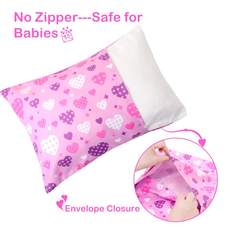 UOMNY Toddler Pillowcases for Girls - Love and Heart Baby Pillow Case 2 Pack - Small Covers for Travel (13X18, 12x16, 14x19) - Image 5