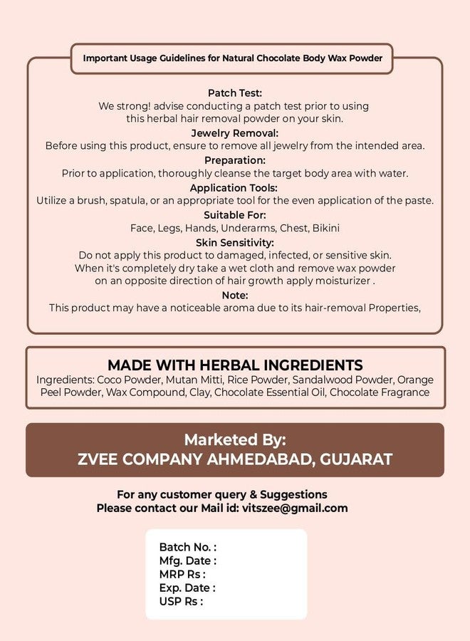 VITSZEECARE Herbal Body Wax Powder 100g Chocolate Flavoured | Painless 5 Minute Hair Removal for Women & Men | Easy Home Waxing for Face, Arms, Legs & Underarms | Suitable for All Skin Types - Image 2