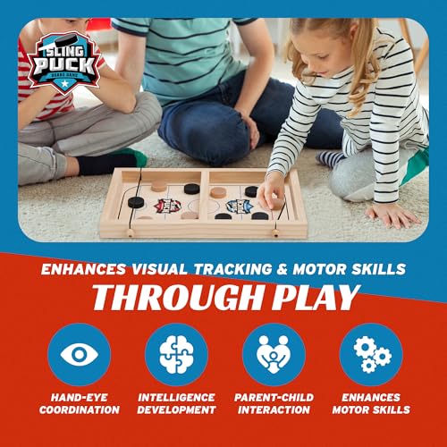 Crazy Games XL Fast Sling Puck Game | Tabletop Skittles Game I 14" Wooden Family Indoor Game for Two Players | Super Winner Sling Puck Game for Family | Hockey Games for Adults & Kids - Image 2