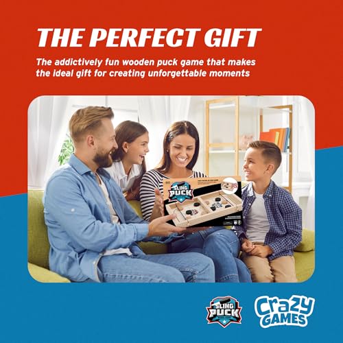 Crazy Games XL Fast Sling Puck Game | Tabletop Skittles Game I 14" Wooden Family Indoor Game for Two Players | Super Winner Sling Puck Game for Family | Hockey Games for Adults & Kids - Image 3