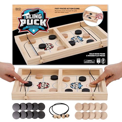 Crazy Games XL Fast Sling Puck Game | Tabletop Skittles Game I 14" Wooden Family Indoor Game for Two Players | Super Winner Sling Puck Game for Family | Hockey Games for Adults & Kids - Image 1