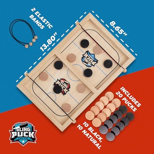 Crazy Games XL Fast Sling Puck Game | Tabletop Skittles Game I 14" Wooden Family Indoor Game for Two Players | Super Winner Sling Puck Game for Family | Hockey Games for Adults & Kids - Image 5