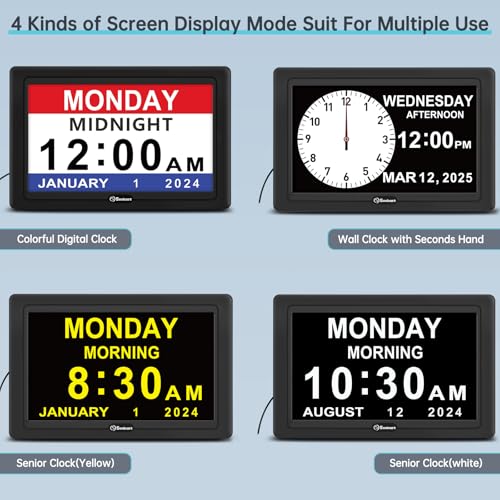 Soobest Digital Dementia Alarm Clock for Seniors Elderly, Electric Large Display Date Day of Week Time Calendar Clock 20 Reminders 3 Ringtones for Memory Loss Alzheimers, Auto DST/Dimmer, 1024*600P HD - Image 5