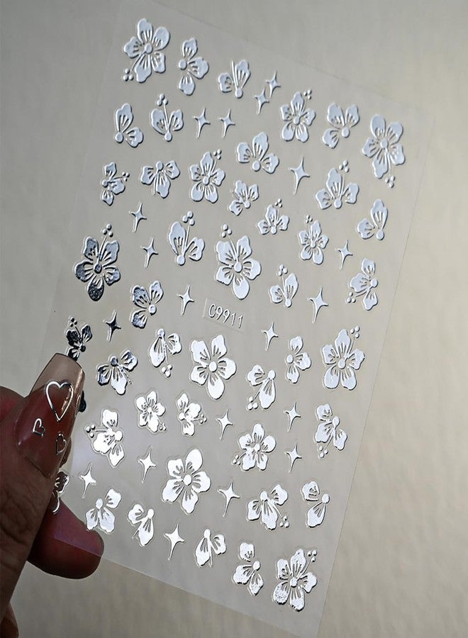 BYJKYEN Star Letters Heart Flower Nail Art Stickers Nail Decals 3D Self-Adhesive Silver Star Letters Heart Flower Nail Art Design Sticker for Women Girls Nail Decoration Accessories Kit 12 Sheets - Image 5
