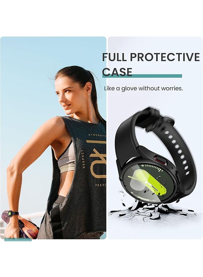 Hard PC Case Compatible with Samsung Galaxy Watch 7 Screen Protector Case 44mm, High Sensitive Protective Face Cover with Bumper Built In Tempered Glass Film for Men Women, 44mm, Black - Image 5