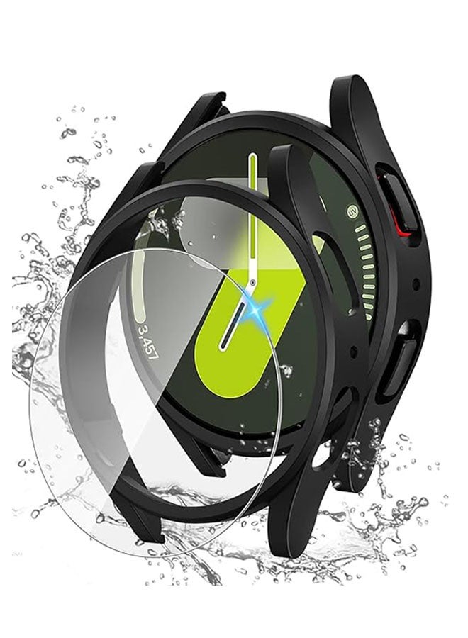 Hard PC Case Compatible with Samsung Galaxy Watch 7 Screen Protector Case 44mm, High Sensitive Protective Face Cover with Bumper Built In Tempered Glass Film for Men Women, 44mm, Black - Image 1
