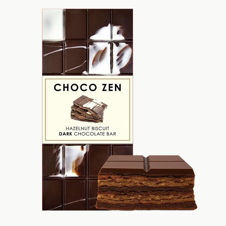 Choco Zen Premium Dubai Dark Chocolate Bar (Hazelnut Biscuit Dark Chocolate, 120g) – Luxury Dessert, Gourmet, Rich With Premium Flavors