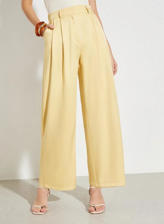 Styli Yellow Pleated Wide Leg Trousers