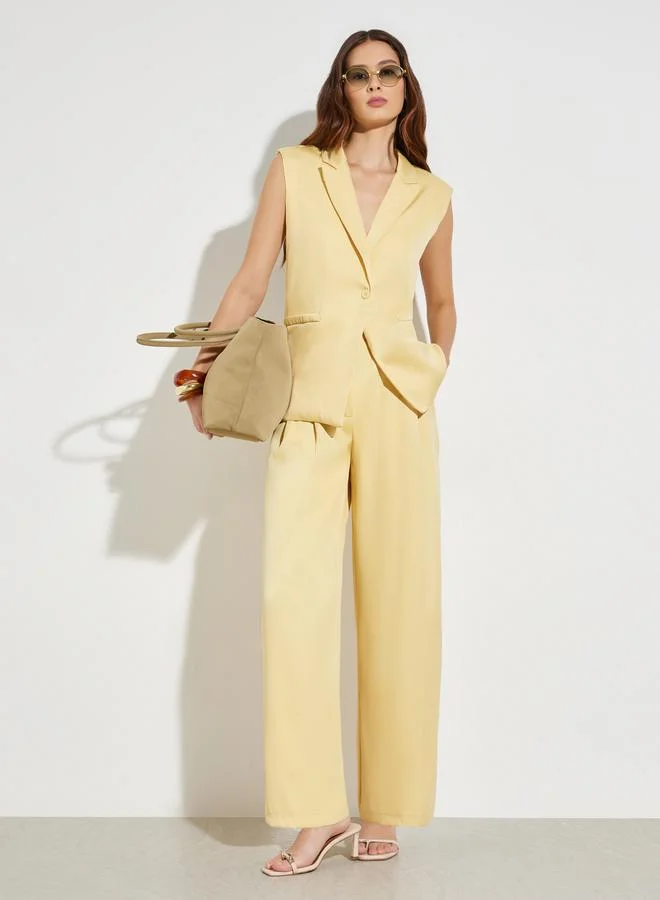 Styli Yellow Yellow Pleated Wide Leg Trousers for Women | Best Price UAE
