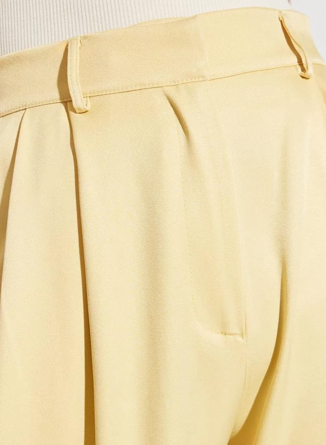Styli Yellow Yellow Pleated Wide Leg Trousers for Women | Best Price UAE