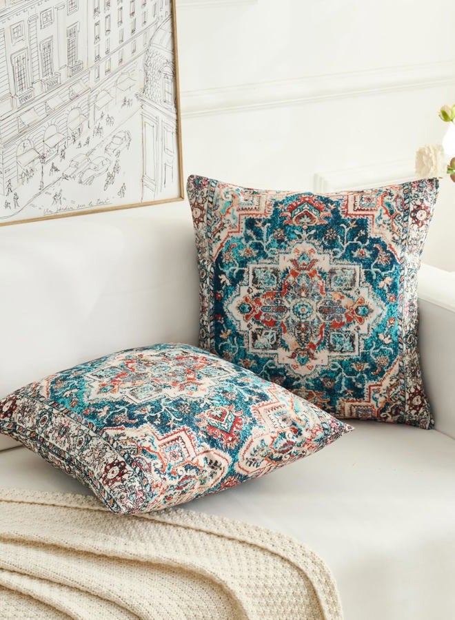 BUAEL Boho Throw Pillow Covers 20x20 inch Set of 2,Boho Vintage Carpet Pattern Antique Ethnic Decor Double Sided Pattern Cushion Cover Soft Pillow Case Living Sofa Room Bed Square Pillow Cover - Image 4
