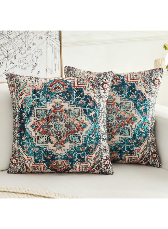 BUAEL Boho Throw Pillow Covers 20x20 inch Set of 2,Boho Vintage Carpet Pattern Antique Ethnic Decor Double Sided Pattern Cushion Cover Soft Pillow Case Living Sofa Room Bed Square Pillow Cover - Image 1
