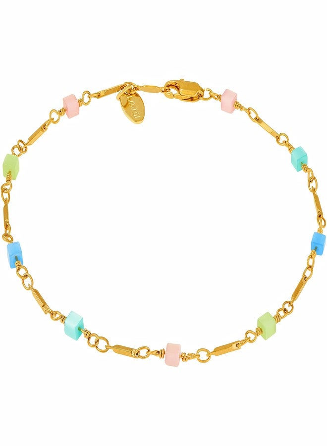LIFETIME JEWELRY Colorful Anklet for Women 24k Gold Plated Bracelet (9, Colorful Cubes) - Image 1