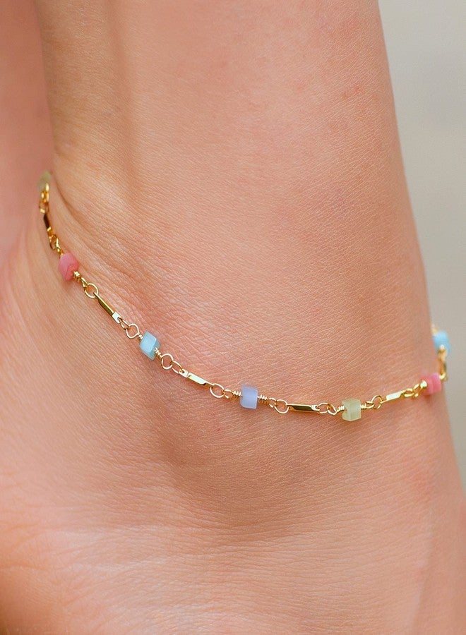 LIFETIME JEWELRY Colorful Anklet for Women 24k Gold Plated Bracelet (9, Colorful Cubes) - Image 2